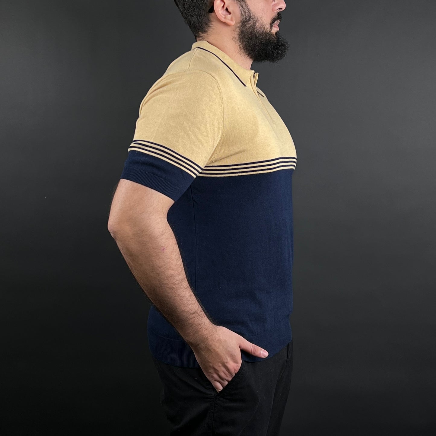 Tshirt Old Money Zipper Bleu & Beige