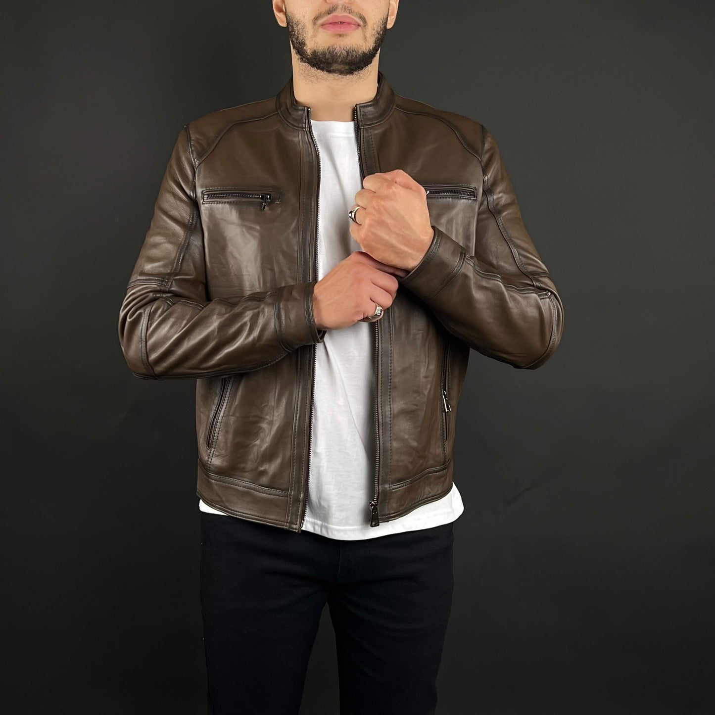 Veste Cuir Véritable Marron