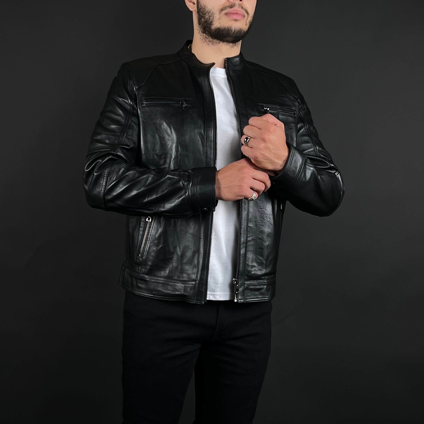 Veste Cuir Véritable Noir