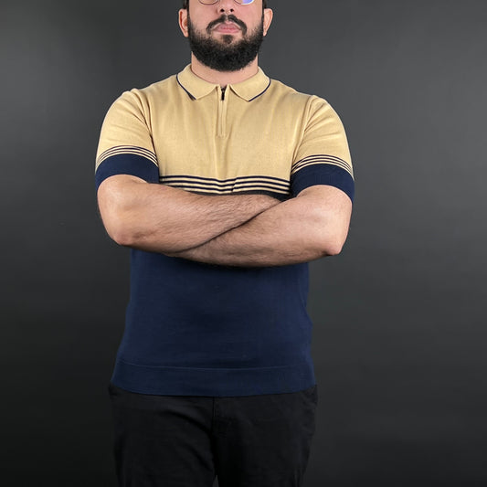 Tshirt Old Money Zipper Bleu & Beige