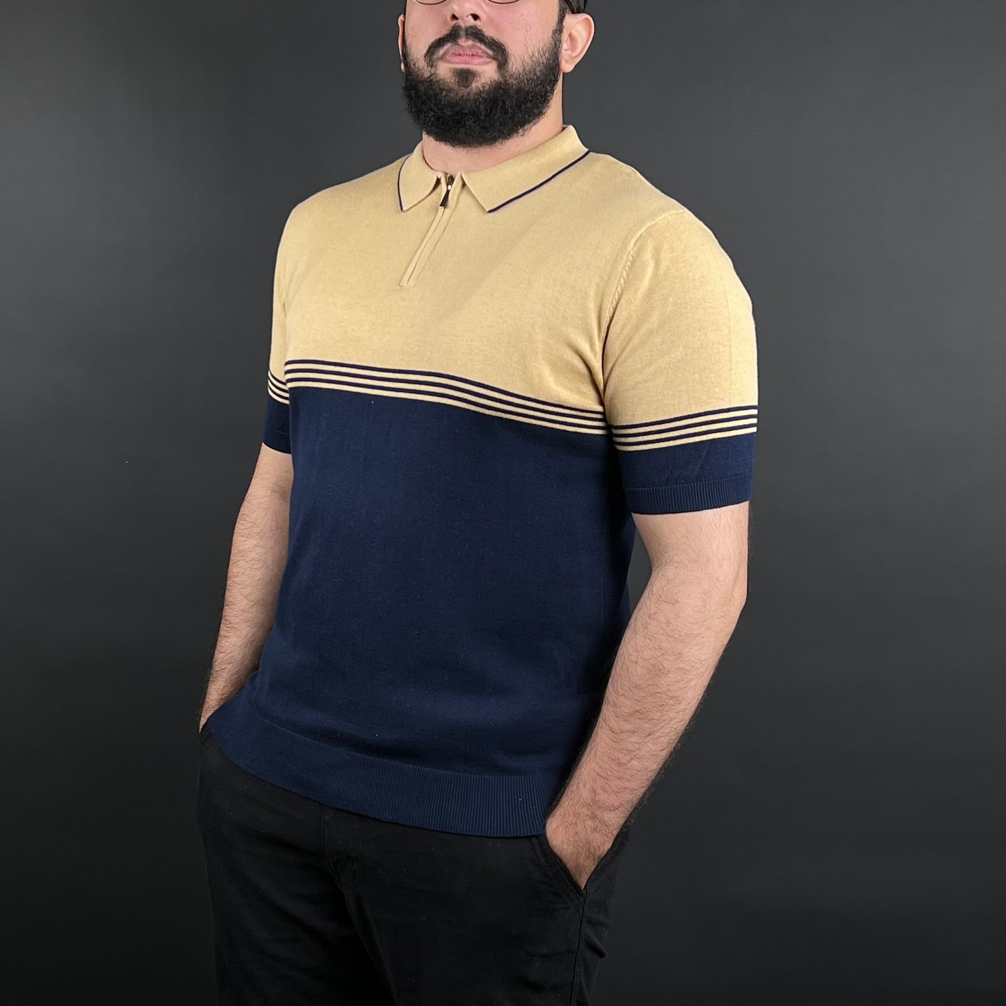 Tshirt Old Money Zipper Bleu & Beige