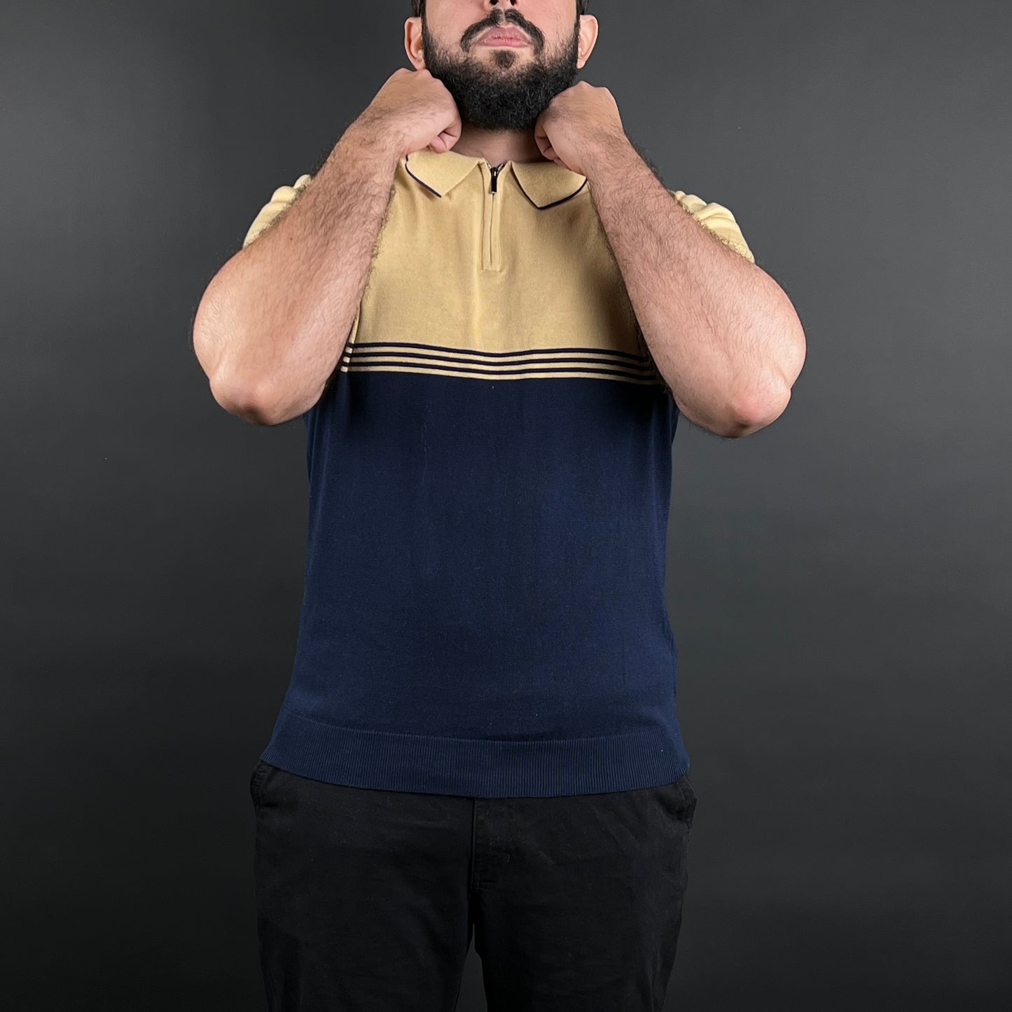Tshirt Old Money Zipper Bleu & Beige