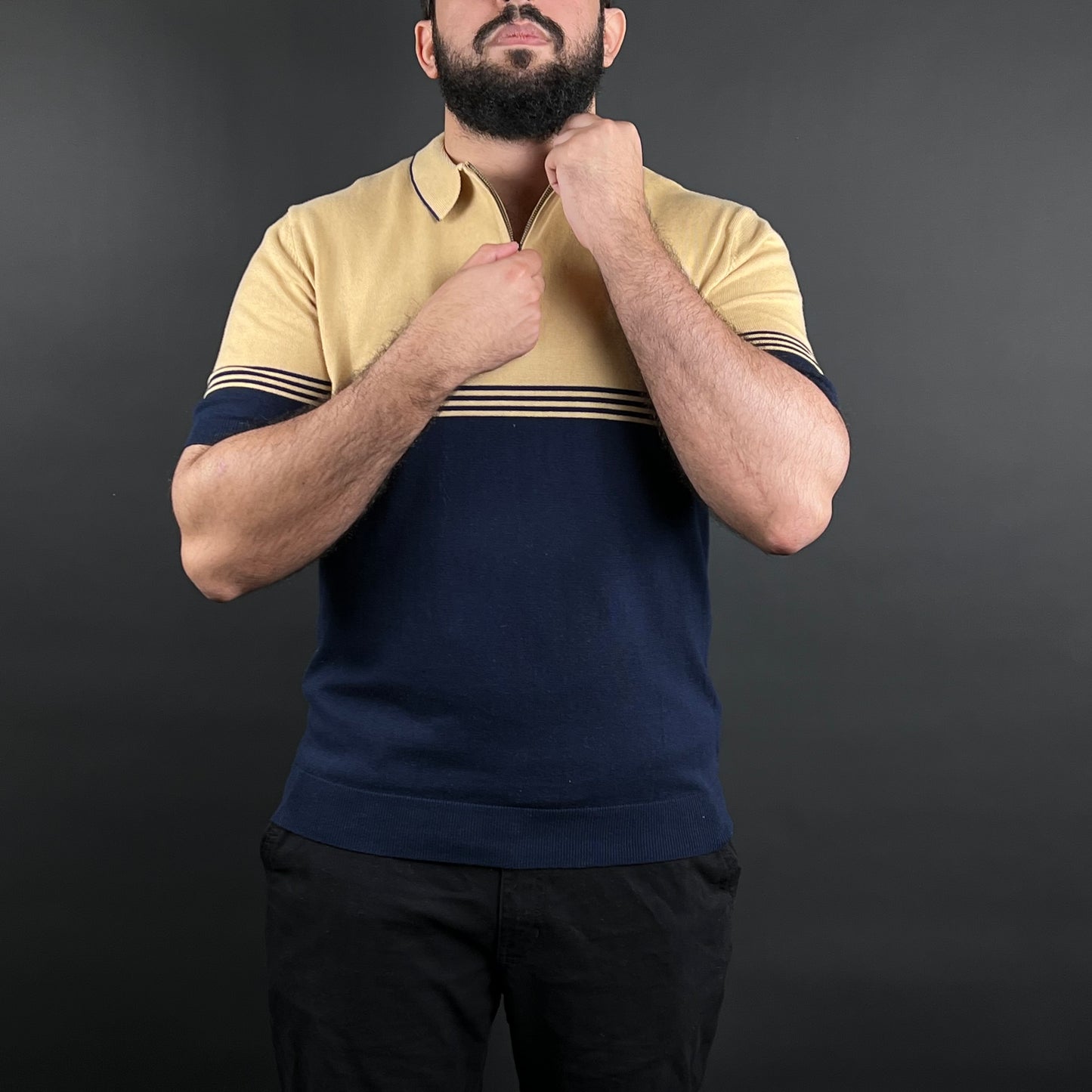 Tshirt Old Money Zipper Bleu & Beige