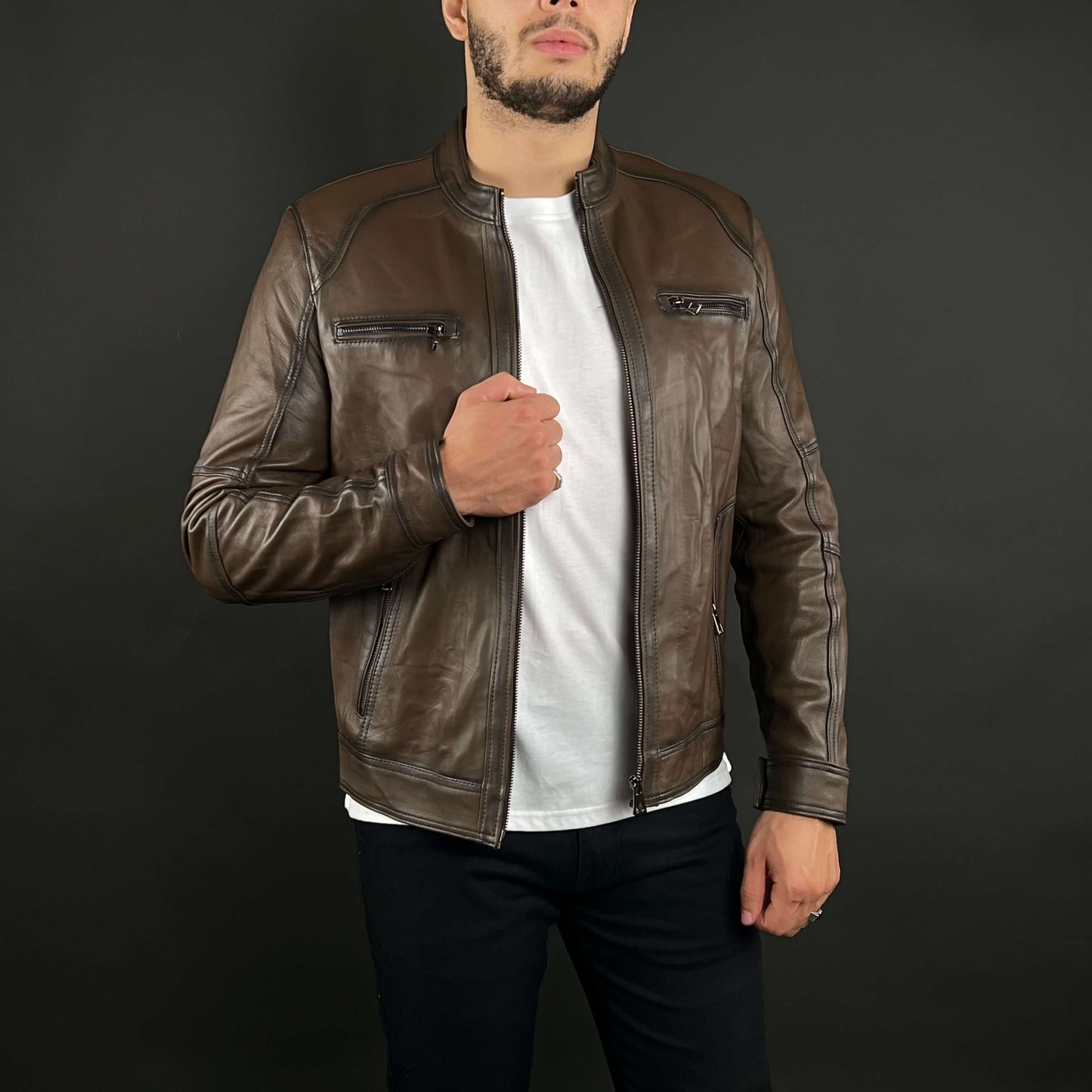 Veste Cuir Véritable Marron