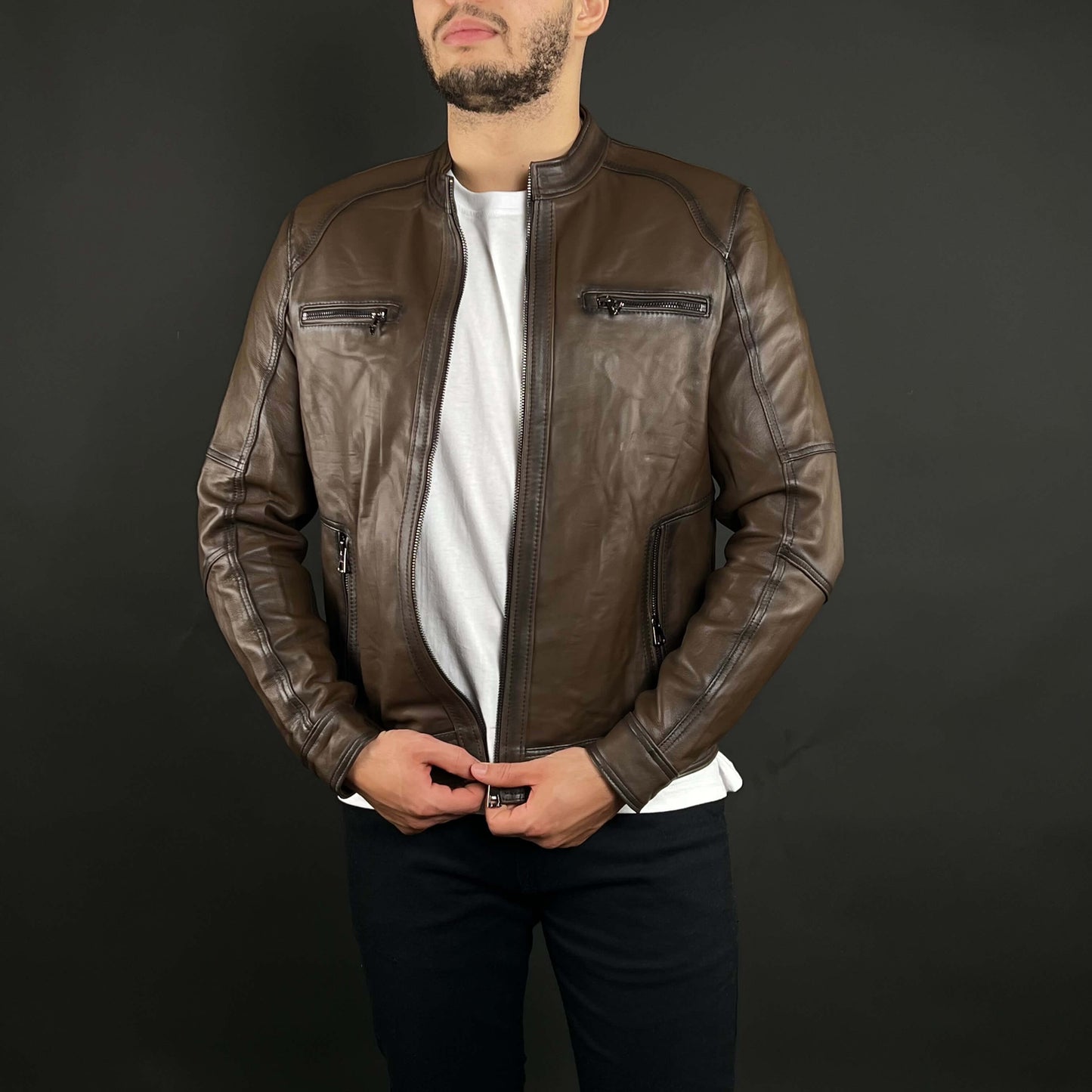 Veste Cuir Véritable Marron