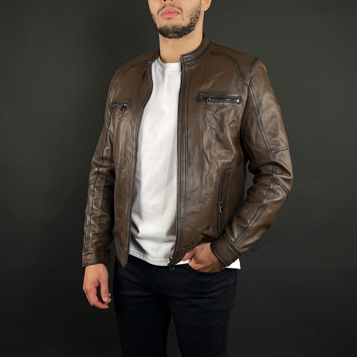 Veste Cuir Véritable Marron