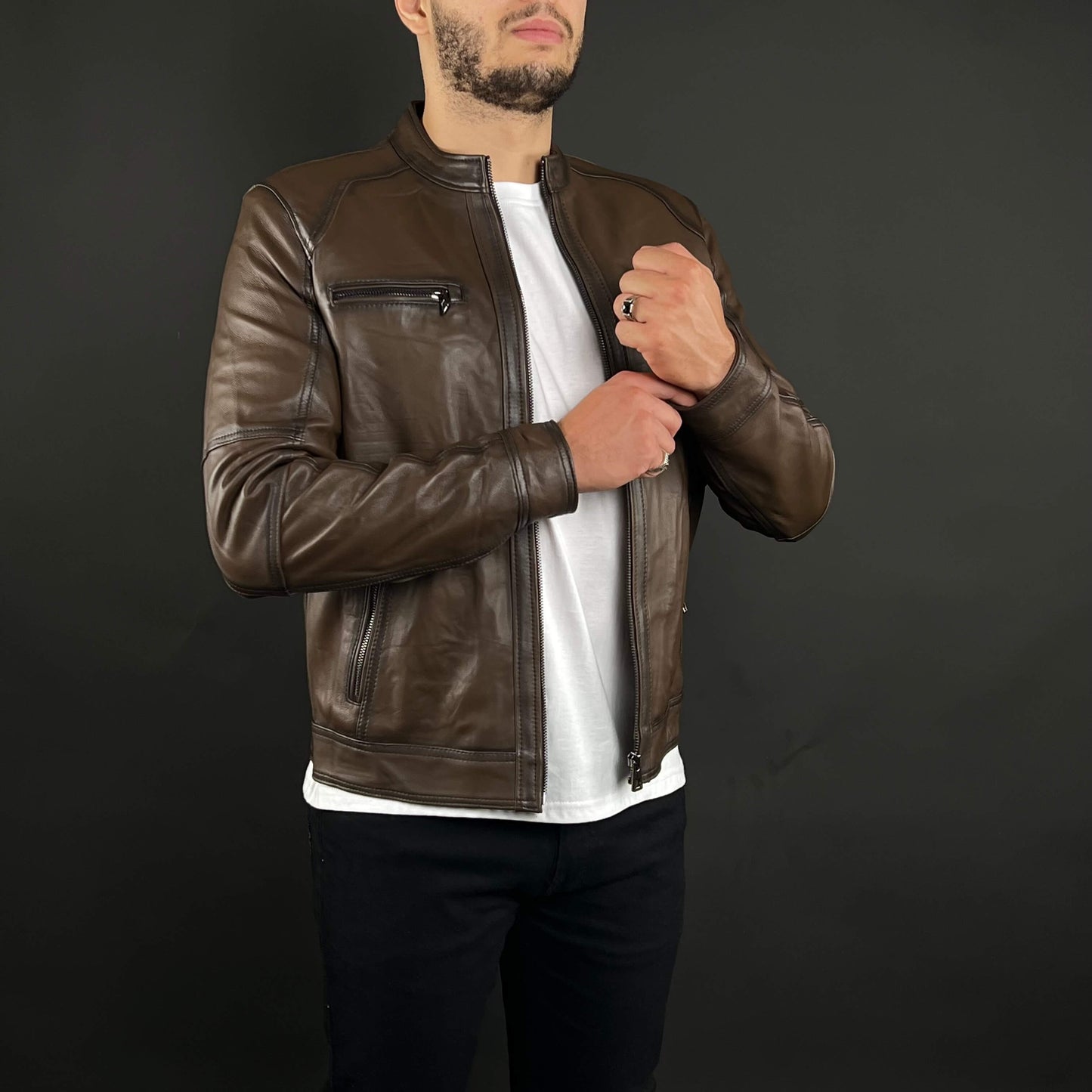 Veste Cuir Véritable Marron