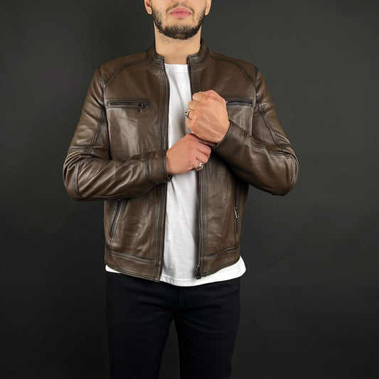 Veste Cuir Véritable Marron