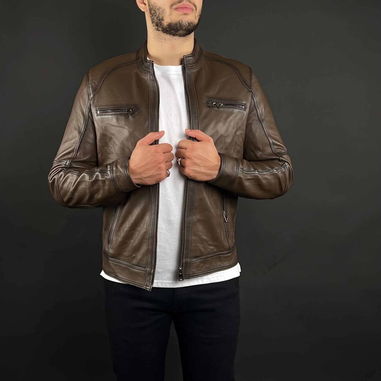 Veste Cuir Véritable Marron