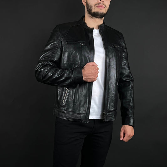 Veste Cuir Véritable Noir