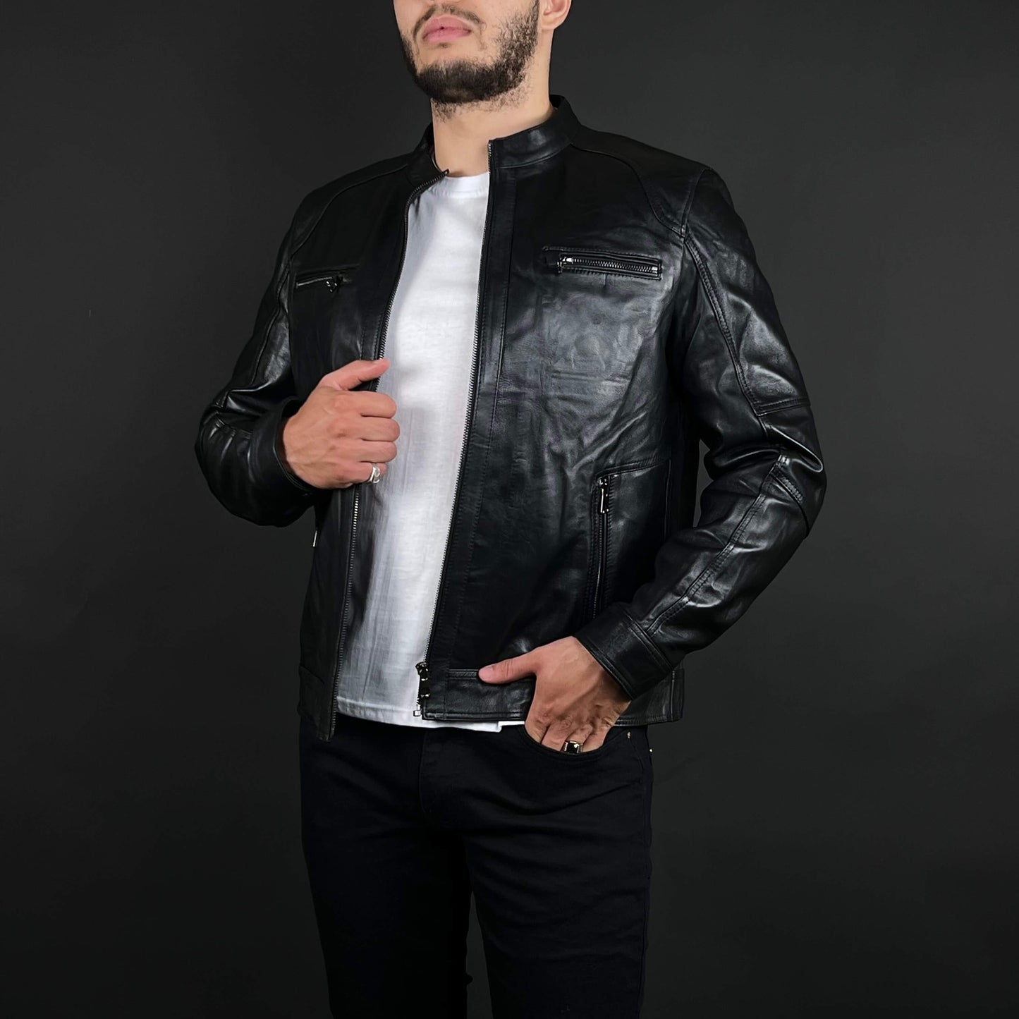 Veste Cuir Véritable Noir