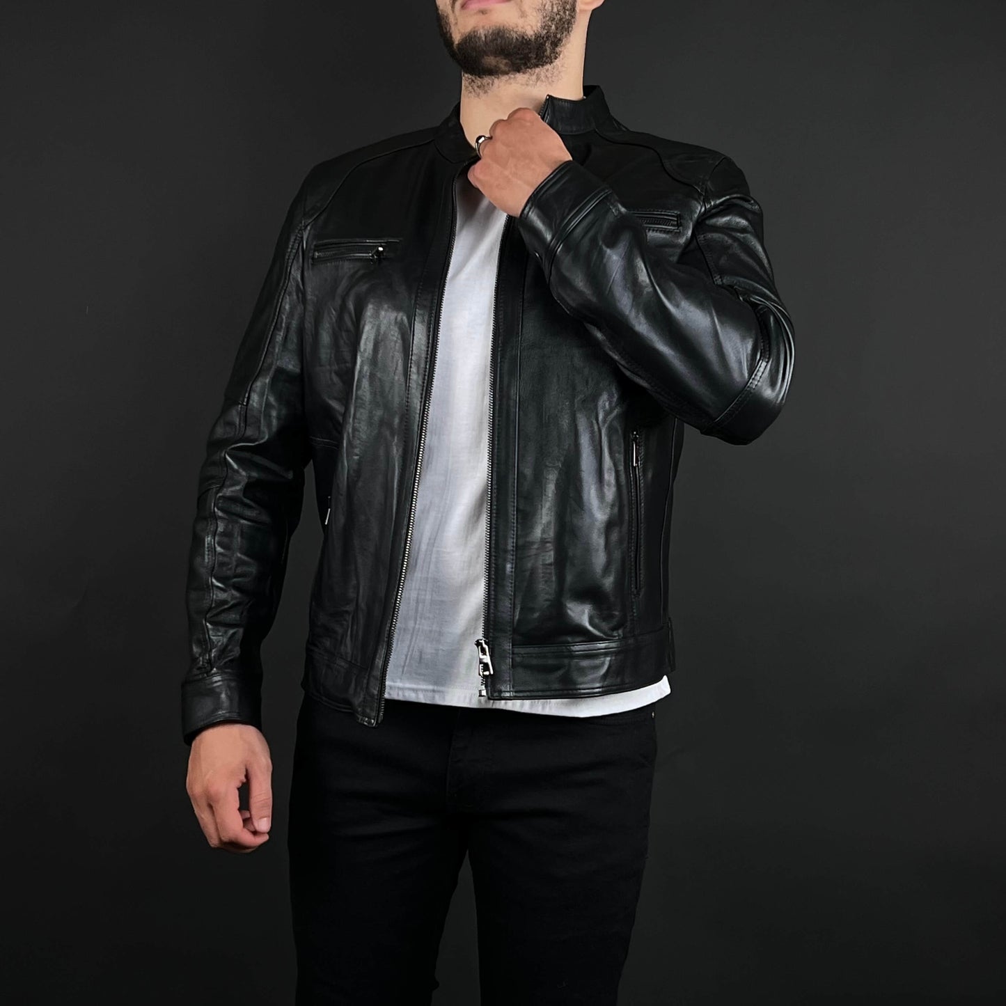 Veste Cuir Véritable Noir