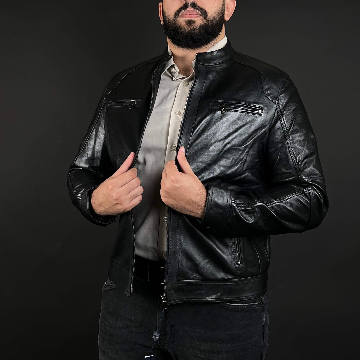 Veste Cuir Véritable Noir